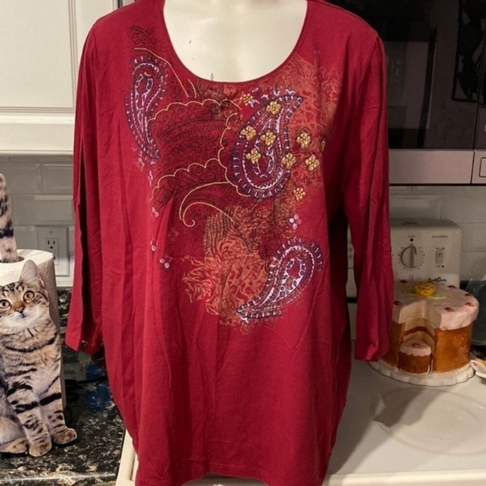 J womens Laura Scott casual stretch 3/4 sleeve plus size top 2X